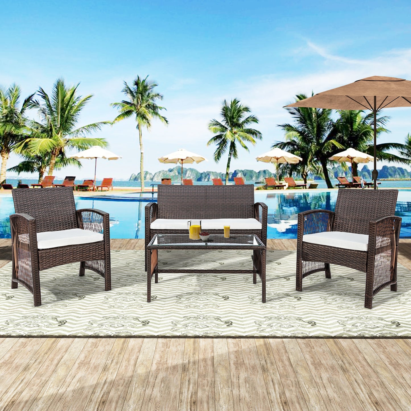 4Pcs Outdoor Patio Furniture Ratan