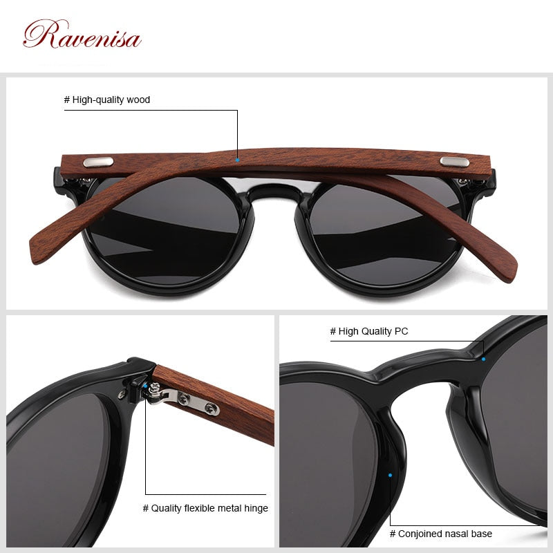 Vintage Round Wood Sunglasses