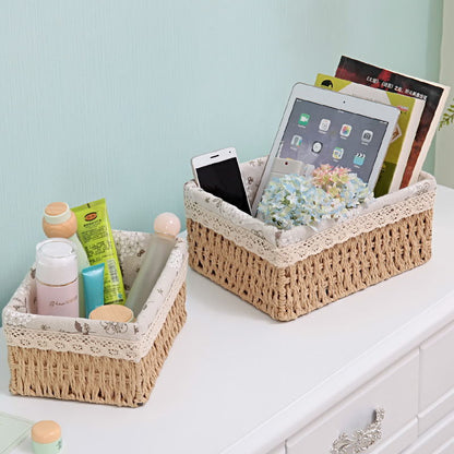 3 Sizes/Set Handmade Straw Storage Baskets Household Items Snacks Fruit Debris Cosmetic Laundry Finishing Storage Basket