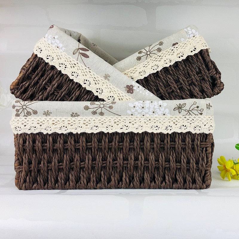 3 Sizes/Set Handmade Straw Storage Baskets Household Items Snacks Fruit Debris Cosmetic Laundry Finishing Storage Basket