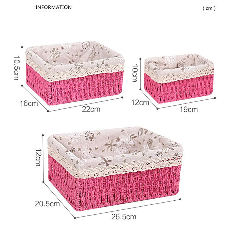 3 Sizes/Set Handmade Straw Storage Baskets Household Items Snacks Fruit Debris Cosmetic Laundry Finishing Storage Basket