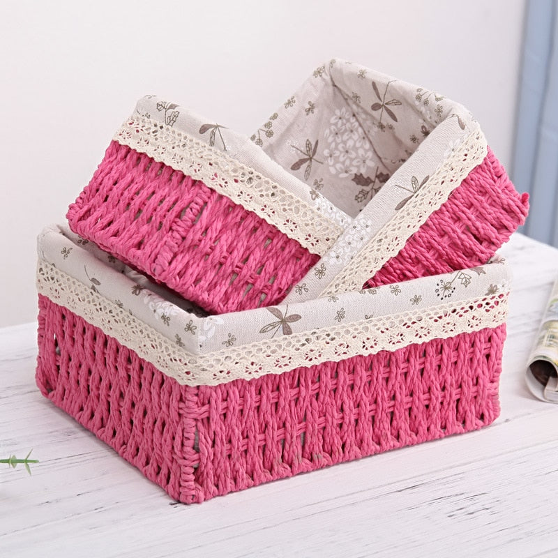 3 Sizes/Set Handmade Straw Storage Baskets Household Items Snacks Fruit Debris Cosmetic Laundry Finishing Storage Basket