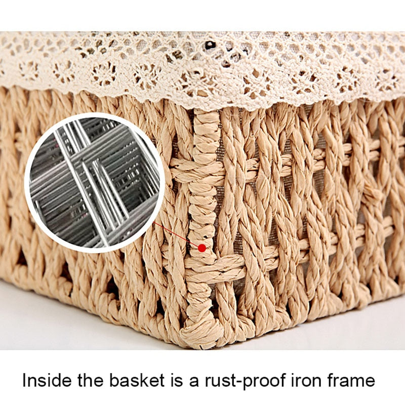 3 Sizes/Set Handmade Straw Storage Baskets Household Items Snacks Fruit Debris Cosmetic Laundry Finishing Storage Basket