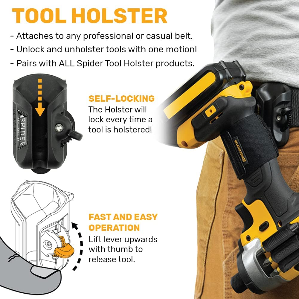 Spider Tool Holster-Improve The Way You Carry Your Power Drill, Driver, Multitool, Pneumatic, Multi-Tool and More on Your Belt!