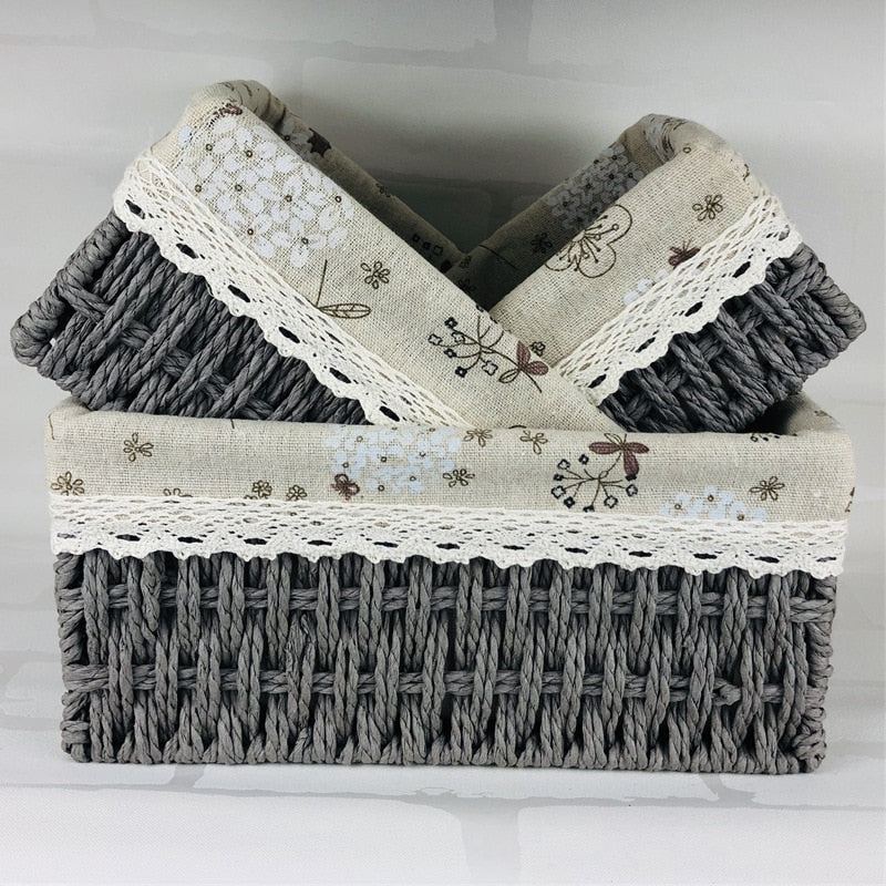 3 Sizes/Set Handmade Straw Storage Baskets Household Items Snacks Fruit Debris Cosmetic Laundry Finishing Storage Basket