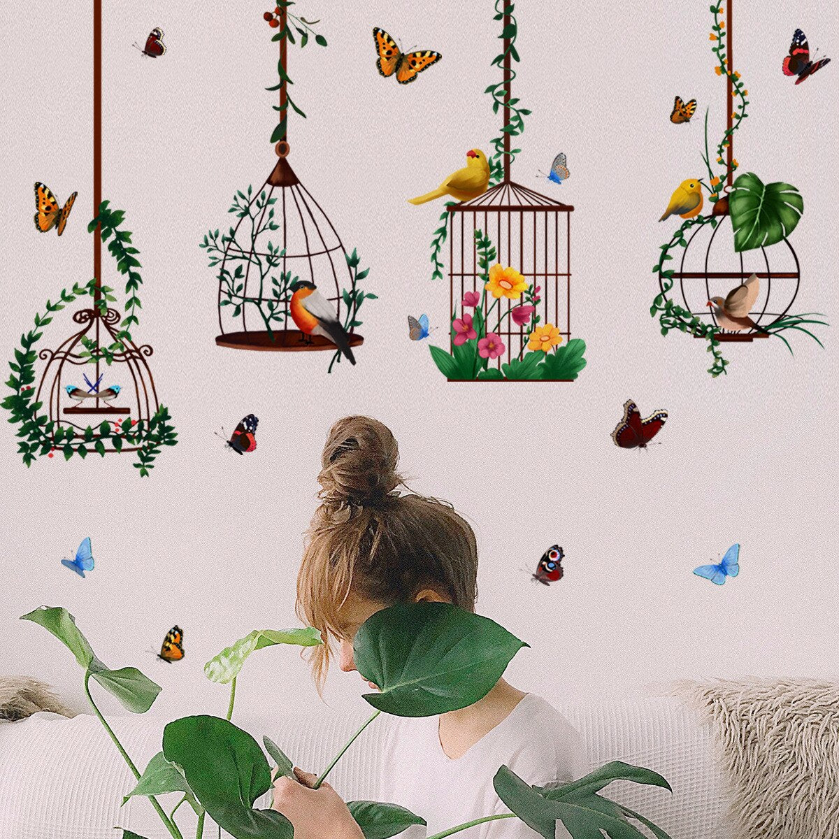 Wall Stickers Butterfly Bird Cage