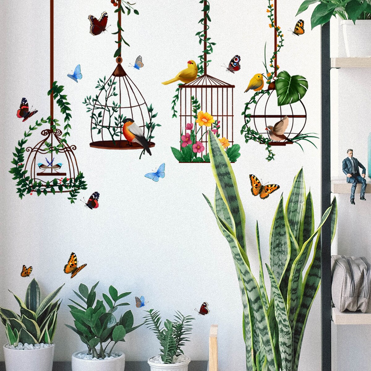 Wall Stickers Butterfly Bird Cage