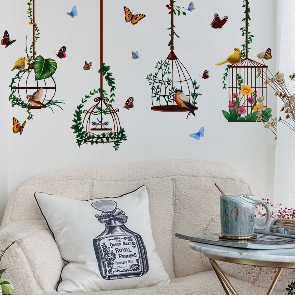 Wall Stickers Butterfly Bird Cage