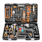 Home Improvement and Tools Set with Drill Tool Box Professional Hand Power Tools Set Electrician Complete Tool Kit Full Toolbox