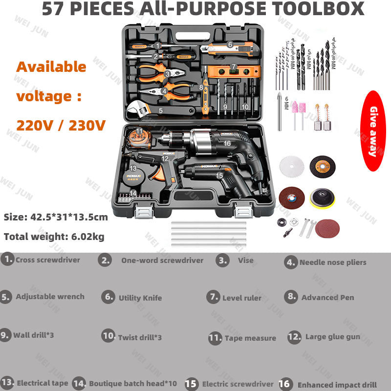 Home Improvement and Tools Set with Drill Tool Box Professional Hand Power Tools Set Electrician Complete Tool Kit Full Toolbox