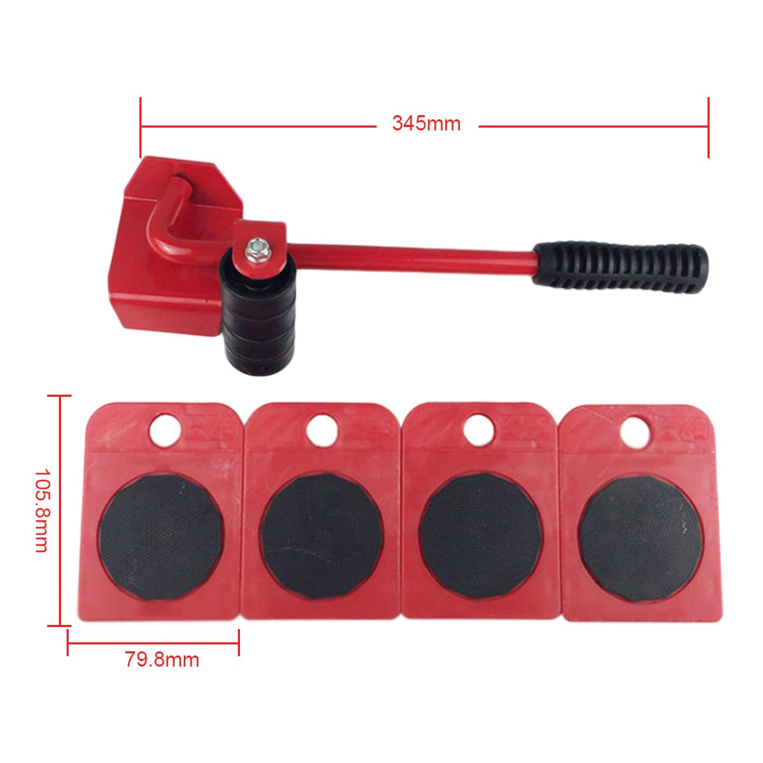 New Easy Furniture Lifter Mover Tool Set Heavy Stuffs Moving 4 Wheeled Roller Wheel Bar Device Furniture Transport Hand Tool Set