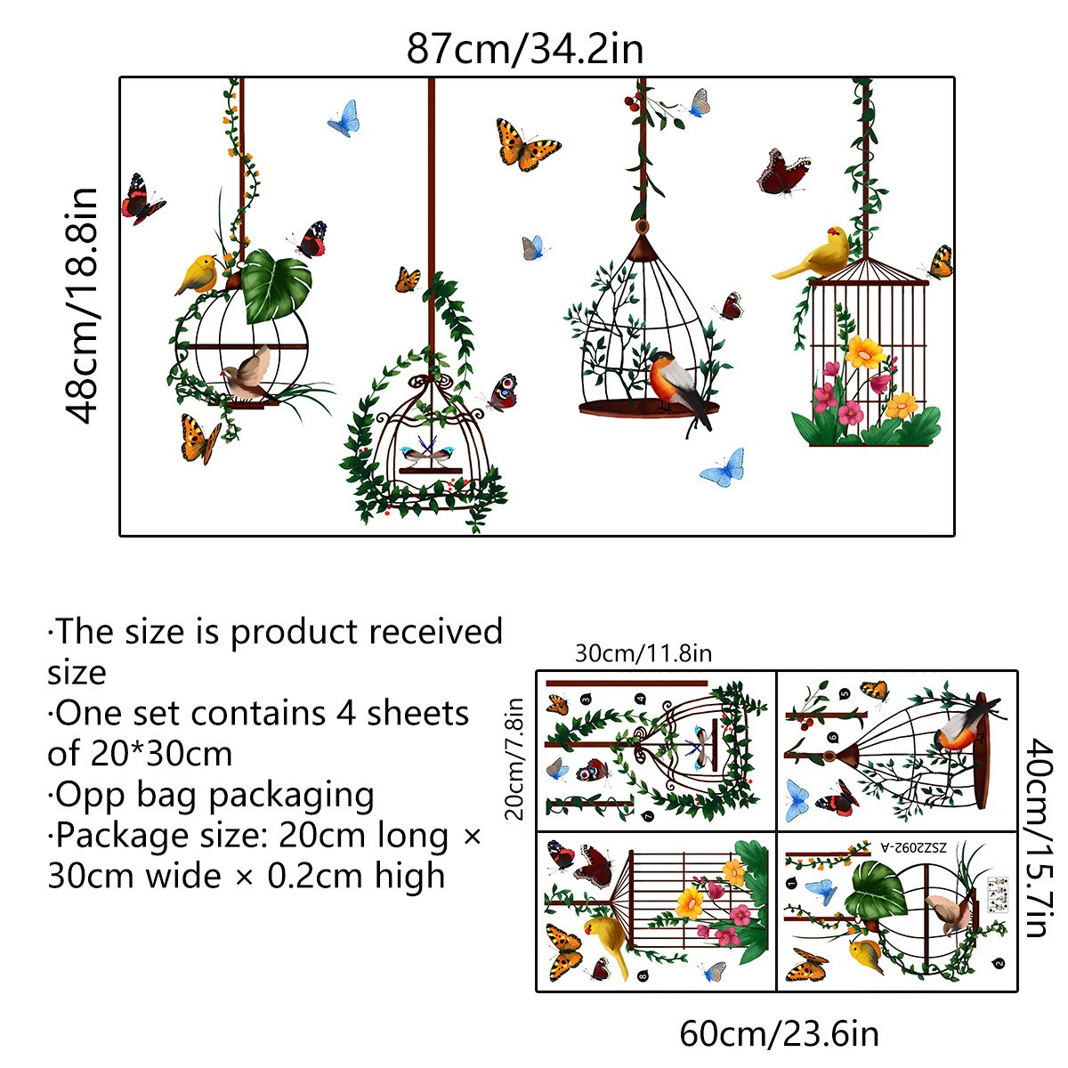 Wall Stickers Butterfly Bird Cage