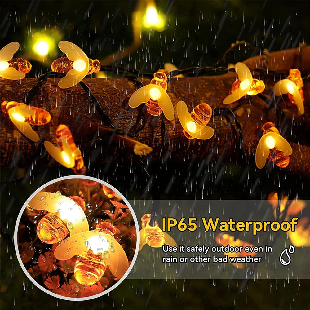 Solar String Light 20 LED Cute Bee Outdoor Light