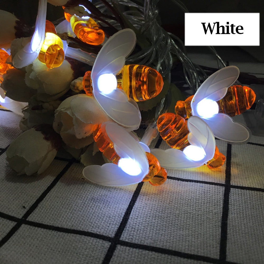 Solar String Light 20 LED Cute Bee Outdoor Light Wedding Home Garden Patio Party Christmas Tree Honeybee Starry Fairy Decor Lamp