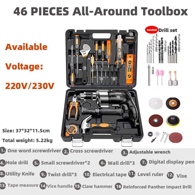 Home Improvement and Tools Set with Drill Tool Box Professional Hand Power Tools Set Electrician Complete Tool Kit Full Toolbox