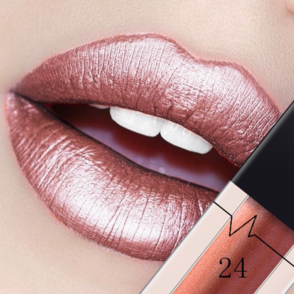 24 Colors Metallic Matte Lipgloss Not Fade Not Stick Cup Mouth Lipstick Mositurizing Waterproof Longlasting Sexy Lip Makeup