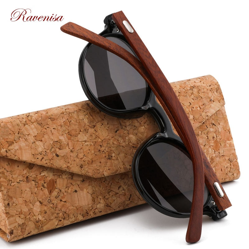 Vintage Round  Wood Sunglasses
