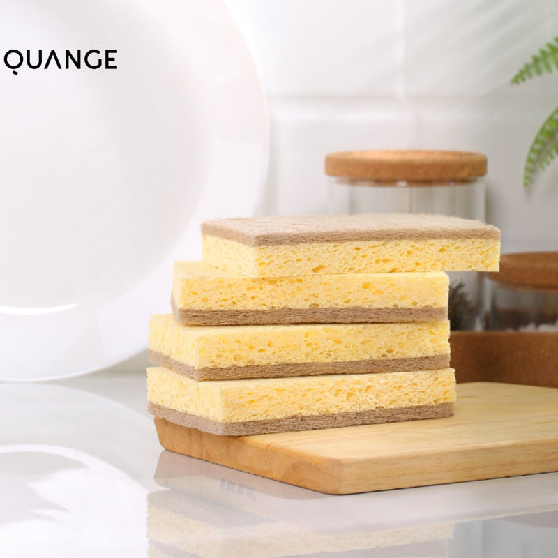 QUANGE Natural Plant Based Scrub Sponge Pad Palm Fiber Dishwashing Kitchen Item Scrubber Non Scratch Compostable 2-Sided Sponges